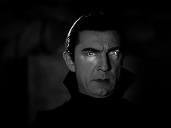 Fotogramma della pellicola cinematografica "Dracula" di Tod Browning, 1931, che ritrae Bela Lugosi nei panni del vampiro.