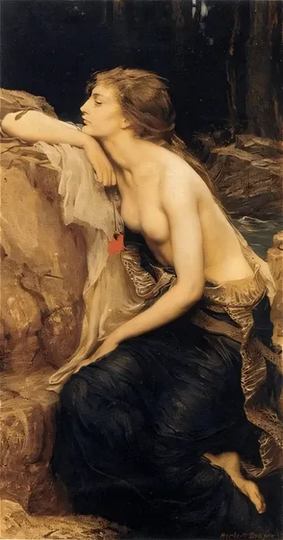 Illustrazione rappresentante l'opera "Lamia" di Herbert James Draper.